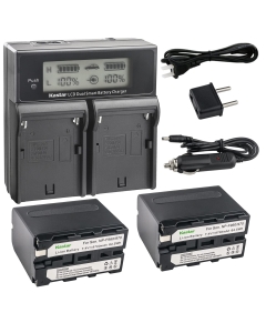 Kastar LCD Dual Fast Charger & 2 Battery Replacement for Sony NP-F970 NP-F960 NP-F950 DCR-VX2100 DSR-PD150 DSR-PD170 FDR-AX1 HDR-AX2000 HDR-FX1 HDR-FX7 HDR-FX1000 HVL-LBPB HVR-HD1000U HVR-V1U HVR-Z1P
