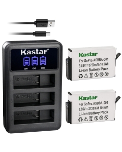 Kastar 2 Pack Battery and LCD Triple USB Charger Compatible with GoPro Camera ASBBA-001 Fusion Battery, GoPro ASBBA-001 Battery, Gopro Fusion 360-Degree Action Camera, Gopro Fusion VR 360 Camera