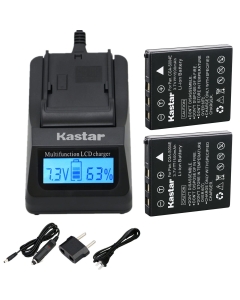 Kastar Fast Charger and 2X Battery Replacement for Pentax D-Li8 D-Li85, Optio A10 A20 A30 A36 A40 E65 L20, Optio S S4 S4i S5iS5n S5z S6 S7 SV SVi, Optio T10 T20, Optio W10 W20 WP WPi, Optio X Camera