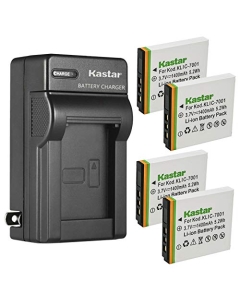 Kastar 4-Pack Battery and AC Wall Charger Replacement for Luxmedia 10TS, Luxmedia 10-TS, Luxmedia 12TS, Luxmedia 12-TS, Ricoh HD-TD910, T1200, T-1200, ZUP120, ZUP-120, ROLLEI CL200, CL-200