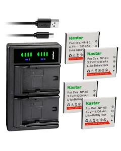 Kastar 4-Pack Battery and LTD2 USB Charger Replacement for Casio NP-60 CNP-60 CNP60, BC-60 BC-60L, Casio Exilim EX-FS10 EX-S10 EX-S12 EX-Z9 EX-Z19 EX-Z20 EX-Z21 EX-Z25 EX-Z29 EX-Z80 EX-Z85 EX-Z90