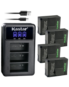 Kastar 4 Pack Battery and LCD Triple USB Charger Compatible with EHANG 4K Sports Camera, EHANG GHOSTDRONE 2.0 RC Quadcopter, EHANG GSC-200K Battery