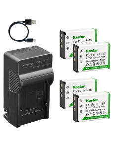 Kastar 4-Pack Battery and AC & USB-C Charger, Compatible with NP-85 NP-170 PA3985 Fujifilm FinePix SL240 SL260 SL300 SL1000 S1 Toshiba Camileo X200 X400 X416 Sony HDR-500E HDR-550E HDR-600X Cameras