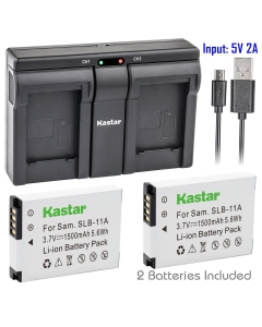 Kastar 2X Battery + USB Dual Charger for Samsung SLB-11A SLB11A and Samsung WB600 WB650 WB700 WB1000 WB2000 CL65 CL80 EX1 HZ25W HZ30W HZ35W HZ50W ST1000 ST5000 ST5500 TL240 TL320 TL350 TL500 Cameras