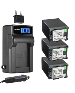 Kastar 3-Pack BP-828 Battery and LCD AC Charger Compatible with Canon BP-820 BP820, BP-828 BP828 Battery, Canon VIXIA HF G50 UHD 4K, VIXIA HF G60, VIXIA GX10, XA35, XA40, XA45, XA50, XA55 Cameras
