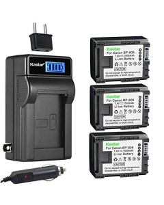 Kastar 3-Pack BP-808 Battery and LCD AC Charger Compatible with Canon BP-808 BP808 BP-809 BP809 BP-819 BP819 BP-827 BP827 Battery, Canon CG-800 Charger, Canon XA10 HG30 HG21 HG20 HF100 HF200 HF21 HF20