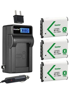 Kastar 3-Pack NP-BX1 Battery and LCD AC Charger Compatible with Sony HDR-GWP88 HDR-MV1 HDR-PJ240 HDR-PJ240E HDR-PJ270 HDR-PJ270E HDR-PJ405 HDR-PJ410 HDR-PJ440 DSC-RX1 DSC-RX100 FDR-X3000 Cameras