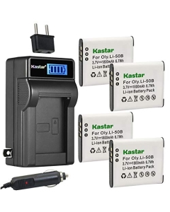 Kastar 4-Pack Li-50B Battery and LCD AC Charger Compatible with Olympus Tough TG-850, Tough TG-870, VG-170 VG-190, VH-410, VH-5, VH-510, VH-515, VH-520, VR-340, VR-350, VR-360, VR-370, XZ-1, XZ-10