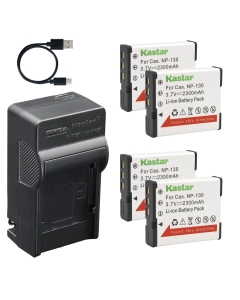 Kastar 4-Pack Battery and AC & USB-C Charger Compatible with Casio NP-130 NP-130A NP-130DBA BC-130L for Exilim EX-ZR100 EX-ZR300 EX-ZR1000 EX-ZR2000 EX-ZR5000 EX-10 EX-100