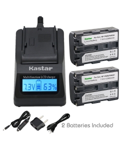 Kastar LCD Fast Charger & Battery x2 Replacement for Sony NP-FM50 NP-FM55 DSC-F707 DSC-F717 DSC-F828 DSC-R1 DSC-S30 DSC-S50 DSC-S70 DSC-S75 DSC-S85 DSR-PDX10 HVL-ML20M HVR-A1 GV-D1000 HDR-HC1