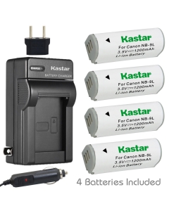 Kastar Battery (4-Pack) and Charger Kit for Canon NB-9L and Canon PowerShot N, N2, SD4500, SD4500 is, ELPH 510 HS, ELPH 520 HS, ELPH 530 HS Cameras
