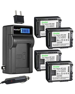 Kastar 4-Pack BP-808 Battery and LCD AC Charger Compatible with Canon VIXIA HF M406, VIXIA HF S10, VIXIA HF S11, VIXIA HF S20, VIXIA HF S21, VIXIA HF S30, VIXIA HF S100, VIXIA HF S200, VIXIA HF10