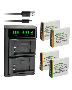 Kastar 4-Pack Battery and LTD2 USB Charger Replacement for HP NP40, DJ04V20500A, VG0376122100008, PW360T, PB360T, SB360, Hitachi DZ-HV584E, Jenoptik 10.0Z3SS, DC-T200, OUCCA DC-T300, DC-A1200