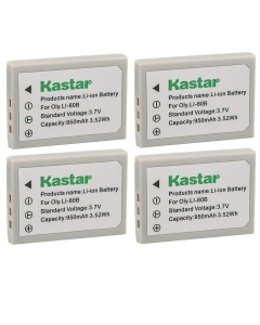 Kastar 4-Pack Battery Replacement for Olympus Li-80B Li80B 202431 Konica Minolta NP-900 NP900 Battery, Olympus Li-80C Li80C Charger