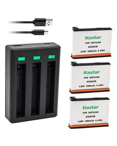 Kastar 3-Pack IS360X3B Battery and Triple USB Charger Compatible with Insta 360 X3 Rechargeable Lithium Polymer Battery, Insta360 X3 72MP Waterproof 5.7K 360° VR AI Action Helmet Camera
