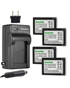 Kastar Battery (4-Pack) and Charger Kit Replacement for Nik EN-EL2 Battery, Compatible with Nik Coolpix 2500, Nik Coolpix 3500, Nik Coolpix SQ500 Digital Cameras
