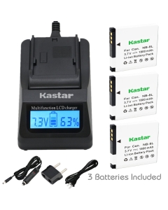 Kastar Ultra Fast Charger(3X Faster) Kit and Battery (3-Pack) for Canon NB-8L and CB-2LAE Work with Canon PowerShot A2200, A3000 is, A3100 is, A3200 is, A3300 is Cameras