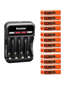 Kastar 12-Pack Battery and CMH4 Smart USB Charger Compatible with Panasonic 1.2V 400mAh BK40AAABU, 1.2V 550mAh HHR-4DPA/4B HHR-55AAABU, 1.2V 650mAh HHR-65AAABU, 1.2V 750mAh HHR-75AAA/BU Battery