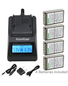 Kastar Ultra Fast Charger(3X faster) Kit and Battery (4-Pack) for Olympus BLS-5, PS-BLS5 work with Olympus OM-D E-400 E-410 E-420 E-450 E-600 E-620 E-P1 E-P2 E-P3 E-PL1 E-PL2 E-PLE15 E-PM1 E-PM2 E-M10 E-PL6 E-PL5 stylus 1 Camera [Over 3x faster than a nor