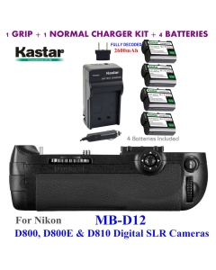 Kastar Pro Multi-Power Vertical Battery Grip (Replacement for MB-D12) + 4 x EN-EL15 Replacement Batteries + Charger Kit for Nikon D800, D800E & D810 Digital SLR Camera