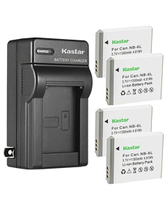 Kastar 4-Pack Battery and AC Wall Charger Replacement for Canon NB-6L, NB-6LH Battery, CB-2LY Charger, Canon IXUS 85 is, IXUS 95 is, IXY Digital 25 is, Digital IXUS 200 is, Digital IXUS 210 Camera