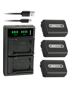 Kastar 3-Pack NP-FH50 Battery and LTD2 USB Charger Replacement for Sony DCR-SX40, DCR-SX41, DCR-SX50, DCR-SX60, HDR-CX100, HDR-CX105, HDR-CX106, HDR-CX11, HDR-CX12, HDR-CX500, HDR-CX505, HDR-CX520