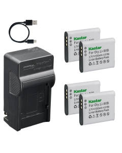 Kastar 4-Pack Battery and AC & USB-C Charger, Compatible with Olympus Li-90B Li-92B TG-1 TG-2 TG-3 TG-4 TG-5 SH-1 SH-2 SH-3 XZ-2 and Ricoh DB-110 GR III GR IIIx WG-6 G900 Theta S SC V