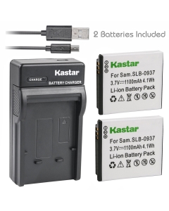 Kastar Battery (X2) & Slim USB Charger for Samsung SLB-0937 SLB0937 0937 Battery, Samsung Digimax L830, Samsung Digimax L730, Samsung Digimax i8 Digital Cameras