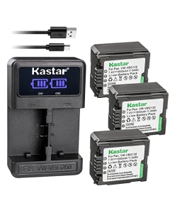 Kastar 3-Pack VW-VBG130 Battery and LED2 USB Charger Compatible with Panasonic HDC-HS100 HDC-HS100GK HDC-HS200 HDC-HS250 HDC-HS250K HDC-HS300 HDC-HS300K HDC-HS300P HDC-HS300PC HDC-HS350 Camera