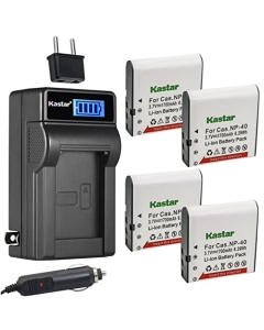 Kastar 4-Pack CNP-40 Battery and LCD AC Charger Compatible with DLi217 NP-40, NP40, NP40C, NP-40DBA, NP40DBA, NP-40DCA, NP40DCA PAC-0040, PAC0040, SKL-60VG0376121700023, VG0376121700027