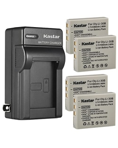 Kastar 4-Pack Battery and AC Wall Charger Replacement for Olympus Li-30B Li30B Battery, Li-30C Li30C Charger, Stylus Verve Digital, Stylus Verve Digital S, µ-Mini Digital, µ-Mini Digital S Cameras
