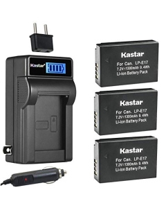 Kastar 3-Pack LP-E17 Battery and LCD AC Charger Compatible with Canon Rebel SL2, EOS Rebel T6i, EOS Rebel T6s, EOS Rebel T7i, EOS Rebel T8i, EOS M3, EOS M5, EOS M6, EOS M6 Mark II Digital Cameras