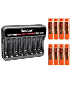 Kastar 8-Pack Battery and CMH8 Smart USB Charger Compatible with Panasonic KX-TGM420 KX-TGM420W KX-TGM430B KX-TGM450 KX-TGM450S KX-TGMA44 KX-TGMA44B KX-TGMA44W KX-TGMA45 KX-TGMA45S KX-TS208 KX-TS4200