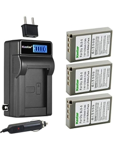 Kastar 3-Pack Battery and LCD AC Charger Compatible with Olympus BLS-5, PS-BLS5, BLS-50, Olympus E-PL10, E-PM1, E-PM2, Stylus 1, Stylus 1s, OM-D E-M10, OM-D E-M10 Mark II, OM-D E-M10 Mark III Cameras