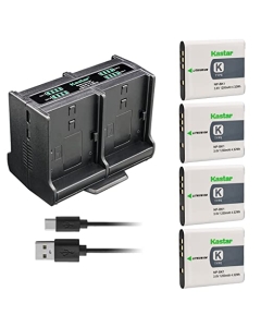 Kastar 4-Pack Battery and Quadruple Charger Compatible with Sony Webbie MHS-PM1, Bloggie MHS-CM5 MHS-PM5, Cyber-Shot DSC-S750 DSC-S780 DSC-S950 DSC-S980 DSC-W180 DSC-W190 DSC-W370 Digital Camera