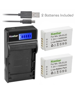 Kastar Battery (X2) & Slim LCD Charger for Nik EN-EL22, ENEL22, MH-29 Work with Nik 1 J4, Nik 1 S2 Cameras