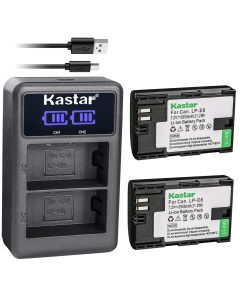 Kastar Battery x2 + Dual LCD Charger for Canon LP-E6, LP-E6N, EOS 5DS R, 5D Mark II, 5D Mark III, Mark IV, 6D, 6D Mark II, 7D, 7DSV, 7D Mark II, 60D, 60Da, 70D, 80D, XC10, XC15, Marshall HDMI Monitor