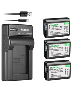 Kastar 3-Pack NP-FW50 Battery and Slim USB Charger Replacement for Sony ILCE-6100 Alpha α6100 a6100 ILCE-6300 Alpha α6300 a6300 ILCE-6400 Alpha α6400 a6400 ILCE-6500 Alpha α6500 a6500 Camera