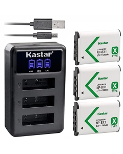 Kastar 3 Pack NP-BX1 Battery and LCD Triple USB Charger Compatible with Sony Cyber-Shot DSC-WX500, FDR-X1000V, FDR-X3000, HDR-AS10 HDR-AS100V HDR-AS15 HDR-AS20 HDR-AS200V HDR-AS30 HDR-AS300 Camera