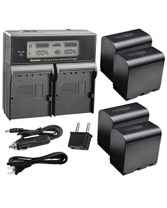 Kastar 4-Pack SSL-JVC70 Battery and AC LCD Dual Fast Charger Compatible with JVC GY-HM200U, GY-HM200HW, GY-HM200SP, GY-HM200SP Sports, GY-HM250 GY-HM250SP, GY-HM600, GY-HM600E, GY-HM600EC