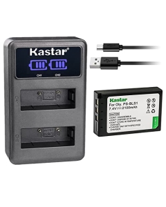 Kastar 1-Pack Battery and LED2 USB Charger Compatible with Olympus BLS-1 PS-BLS1 Battery, BCS-1 PS-BCS1 Charger, E-400 E-410 E-420 E-450 E-600 E-620 E-P1 E-P2 E-P3 E-PL1 E-PL1s E-PL3 E-PM1 Camera