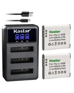 Kastar 2 Pack Battery and LCD Triple USB Charger Compatible with Pentax Optio RZ18, Megazoom X70, Optio WG-1, WG-1 GPS, Optio WG-2, WG-2 GPS, Optio WG-3, Optio WG-3 GPS, Optio WG-4, Optio WG-5 GPS