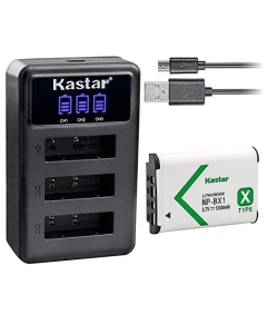 Kastar 1 Pack NP-BX1 Battery and LCD Triple USB Charger Compatible with Sony NP-BX1, Type X, X-Series Rechargeable Battery Pack, Sony BC-CSX, BC-CSXB, BC-TRX, Acc-TRBX Charger, Shooting Grip VCT-SGR1