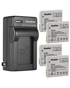 Kastar 4-Pack Battery and AC Wall Charger Replacement for Canon PowerShot ELPH 300 HS, PowerShot ELPH 310 HS, PowerShot ELPH 330 HS, VIXIA Mini, IXY Digital 10, IXY Digital 40, IXY Digital 45 Camera