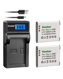 Kastar Battery (X2) & LCD Slim USB Charger for Olympus LI-50B Li50B and SZ-10 SZ-12 SZ-15 SZ-16 HIS Sz-20 SZ-30MR SZ31MR iHS TG-610 TG-630 HIS TG-810 TG-820 TG-830 TG-860 HIS XZ-1 XZ-16 iHS SP-810UZ