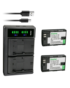 Kastar 2-Pack LP-E6 Battery and LTD2 USB Charger Replacement for Canon EOS R, EOS Ra, EOS R5, EOS R6, EOS 90D, XC10, XC15, EOS 5D Mark II, EOS 5D Mark III, EOS 5D Mark IV, EOS 5DS, EOS 5DS R Camera