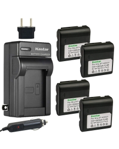 Kastar 4-Pack Battery and AC Charger with Car Adapter Compatible with Sharp VL-E77, VL-E77U, VL-E78, VL-E78U, VL-E79, VL-E89, VL-E96, VL-E96E, VL-E97E, VL-E980E, VL-E98, VL-E98E, VL-E407S, VL-E420H