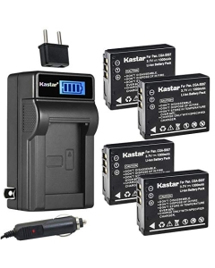 Kastar 4-Pack CGA-S007 Battery and LCD AC Charger Compatible with Panasonic CGA-S007 CGA-S007A CGA-S007A/1B CGA-S007E, CGR-S007, DMW-BCD10 Battery, Panasonic DE-A26, DE-A45, DE-A45BC, DE-A46 Charger