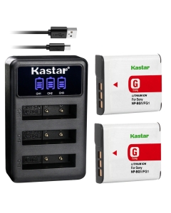 Kastar 2 Pack NP-BG1 Battery and LCD Triple USB Charger Compatible with Sony DSC-WX1, DSC-WX10, HDR-GW55, HDR-GW77, DSC-H3, DSC-H7, DSC-H9, DSC-H10, DSC-H20, DSC-H50, DSC-H55, DSC-H70, DSC-H90 Camera