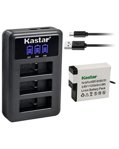 Kastar 1 Pack Battery + LCD Triple USB Charger Compatible with GoPro AABAT-001, HERO, HERO5 HERO 5, AHDBT-501, AHBBP-501, HERO6 HERO 6, AHDBT-601, AHBBP-601, HERO7 HERO 7, AHDBT-701, AHBBP-701 Battery